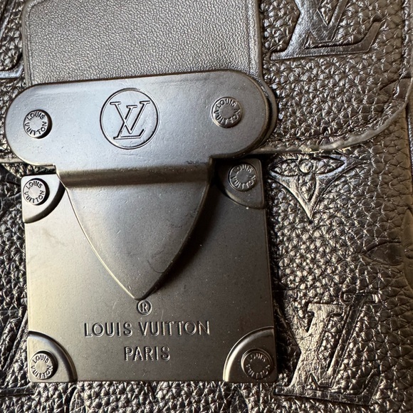 Black Embossed Monogram Leather Crossbody Messenger Bag - Picture 7 of 9